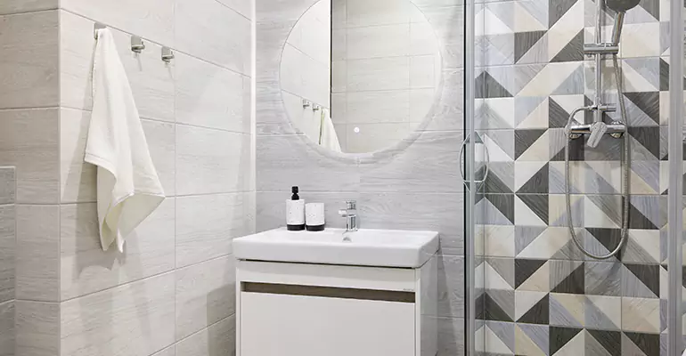 Modern Small Bathroom Walk-In Shower Remodel in Brooklyn